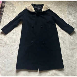 Vintage Wolle Angora Nerz Kragen Damen Mantel Schwarz Grau DOBROYD Retro Overcoat S - Bild 1 von 24