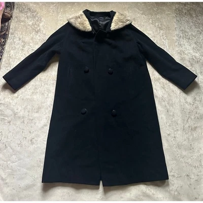Vintage wool angora mink collar woman coat black gray DOBROYD retro overcoat S - Image 1 of 4