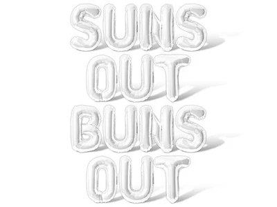 Banner globo con letras Suns Out Buns Out - Hágalo usted mismo decoraciones de despedida de soltera Foto 1 de 4