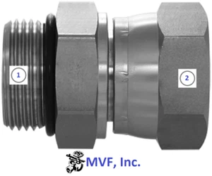 1" (1-5/16") Male SAE ORB x 1" (1-5/16") Female JIC Swivel Adapter 6402-16-16-SS - Picture 1 of 3