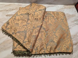Shavel Valance Set of 2 Beaded Gold Floral on Green Background - Picture 1 of 5