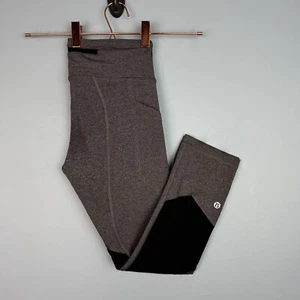 Lululemon Women Pace Rival Crop Leggings Heathered Gray Mesh Zip Pockets Size 4 - Picture 1 of 8