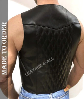 Men's Real Leather Bartender Vest Front Open Quilted Back Bartender Vest - Image 1 of 2