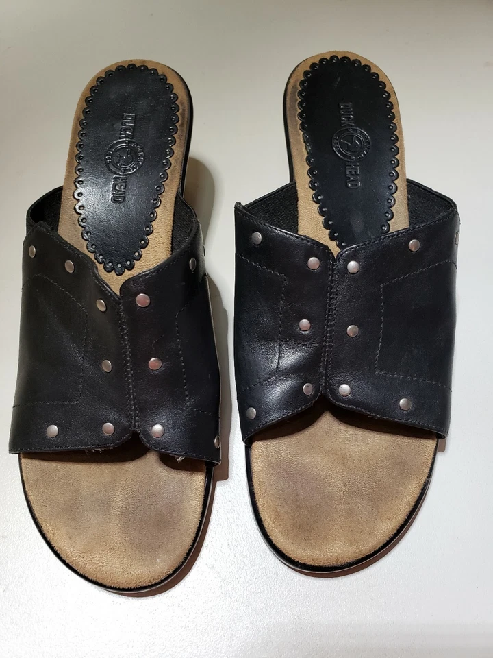 DIAPOSITIVAS DE CUÑA NEGRAS CABEZA DE PATO TALLA 6,5 USADAS EN EXCELENTE ESTADO Foto 1 de 4