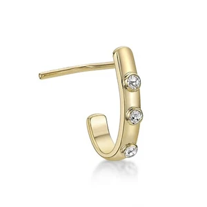 14K Yellow Gold 1MM Cubic Zirconia Half Hoop L-Shape Post Nose Ring - 20 Gauge - Picture 1 of 7