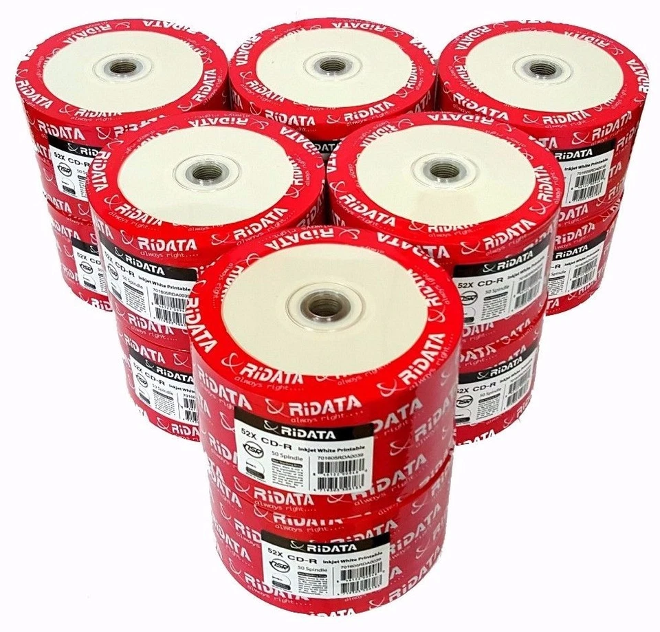 600 52x RIDATA BRAND White Inkjet Hub Printable Cd-r CDR Blank Disc Media 700mb