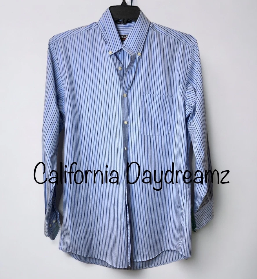 Camisa a Rayas Azul Kirkland Signature Para Hombre Talla 15.5-34 Manga Larga 100% Algodón Foto 1 de 1