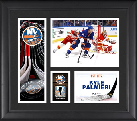 Kyle Palmieri Islanders FRMD 15" x 17" Player Collage with a Piece of GU Puck Cover