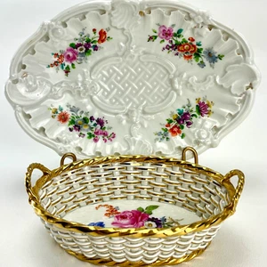 MEISSEN Gilded Basketweave Braided Bowl Flower Bouquet Dish Lot Victorian 1890 - Picture 1 of 24