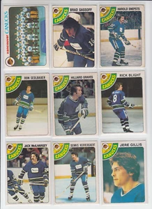78/79 OPC Vancouver Canucks w/RCs + Insert (9 Cards) Gillis RC McIlhargey RC + - Bild 1 von 2