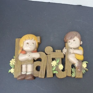 Vintage Kinder Wandrelief Glaube Mädchen Junge KITSCH Homco Hubbell von Burwood NEU - Bild 1 von 19