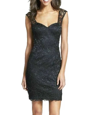 Adrianna Papell ~ Vestido de Fiesta Negro Crochet Encaje Recortado Espalda 4P NUEVO $212 Foto 1 de 4