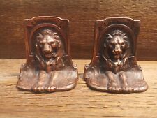 Lion Bookends Bronze Inscribed CHAD 112 Lion Head Bronzed Bookends