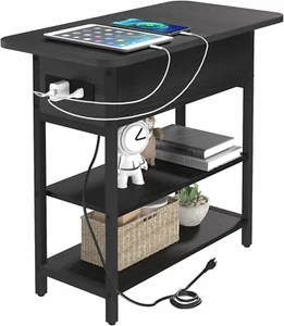 End Table with Charging Station, Flip Top Side Table with USB Ports and Outlets, - Picture 1 of 12