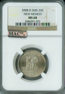 2008 D NEW MEXICO QUARTER NGC MS68 SMS 2ND FINEST  MAC SPOTLESS  rare . - Image 1 of 4