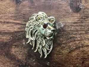 Gorgeous LION HEAD Brooch Pin w/ Red Eyes Costume Jewelry Vintage - Picture 1 of 5