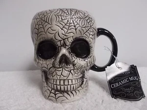 10 Strawberry Street Halloween 3D Skull & Spider Webs Ceramic Coffee Tea Cup Mug - Picture 1 of 5