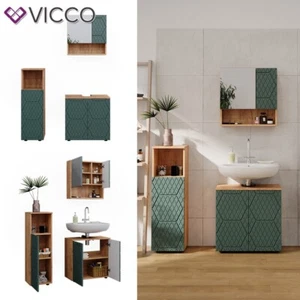 Badmöbel-Set Irma Eiche Grün 3-teilig Midischrank 95 cm Vicco - Bild 1 von 7