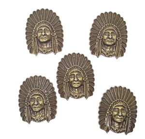 Native American Style Chief Concho Conchos Brass Colored 1 1/4" x 1 5/8" 5 pack - Picture 1 of 4