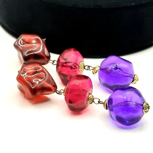 Funky VTG Earrings Large Long Acrylic or Lucite Rock-Shaped Chunky Fun Colorful - Picture 1 of 5