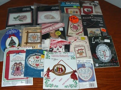 Lot of 16 Cross Stitch Kits Mostly Mini Ornaments Card and More Mixed Themes NEW - Image 1 of 4