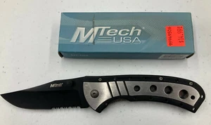 M-TECH BLK/SILVER FOLDER w/Pocket Clip (Black Plain Edge) Item# MT-088 - Picture 1 of 11