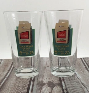 2) Libbey Coca-Cola Retro 1932 16-Oz Clear Glasses "Take Home This Handy Carton" - Picture 1 of 7