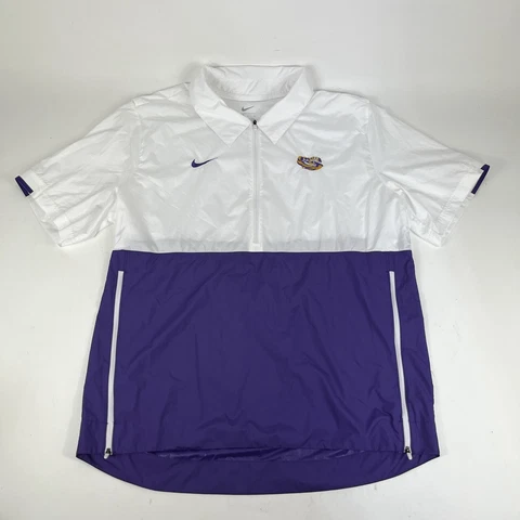 Nike LSU Tigers Short Sleeve Coaches Jacket 1/2 Zip Men's L White Purple CI4479 Cover