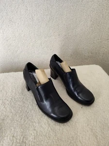 Bass Galaxy Women Loafers 8 Black Leather Square Toe Slip On Block Heel Shoes - Picture 1 of 19