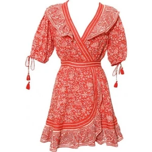 Cleobella Blair Mini Dress Tassel-Cuff Ruffle floral paisley print Cotton Size M - Picture 1 of 14