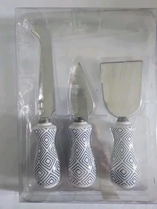 Cheese Blue Stainless Steel Porcelain Cheese Knife Server Set - Picture 1 of 3