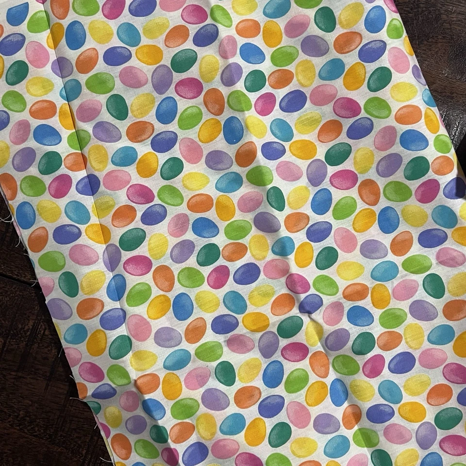 Vintage 90’s - Rainbow Colorful Easter Egg White Background Scrap Cotton Fabric - Image 1 of 1