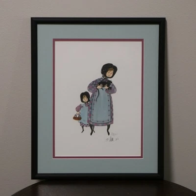 P. Buckley Moss Печать В Рамке Матовая Художественная Подпись Черные Кошки Мать Дочь - Изображение 1 из 4