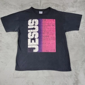 Camiseta JESÚS de Colección Años 90 Puntada Única Negra Camisa Fader Para Hombre Talla XL Manchas Desteñidas - Imagen 1 de 12