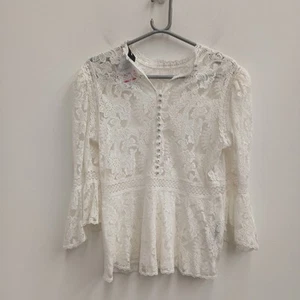 The Kooples Blouse Size 8 Womens White Lace Floral Long Sleeved FPL -WRDC - Picture 1 of 7