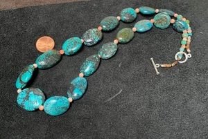 old looking genuine turquoise pebble/coral necklace/21"(t375d-w3) - Picture 1 of 2