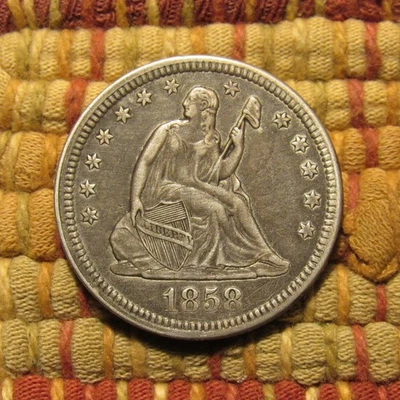 Cuarto libertad sentada 1858, detalles XF ~ ATRACTIVO, DETALLES FUERTES, LIMPIO Foto 1 de 4