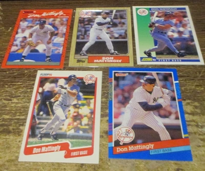 5) Бейсбольные карточки Don Mattingly 1987 Topps '90 '91 Donruss '91 Fleer '92 Score - Изображение 1 из 2