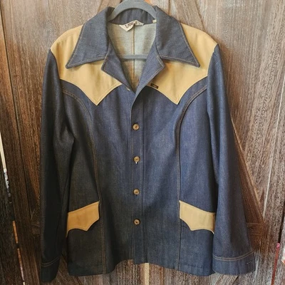 Lee куртка размер большой синий джинсовой ткани костюм куртка Blazer Western диско винтажный замши - Изображение 1 из 4