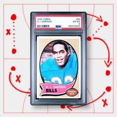 O.J. Tarjeta de novato Simpson | 1970 Topps | PSA VG-EX 4 #90 | Buffalo Bills | Salón de la fama RB Foto 1 de 3