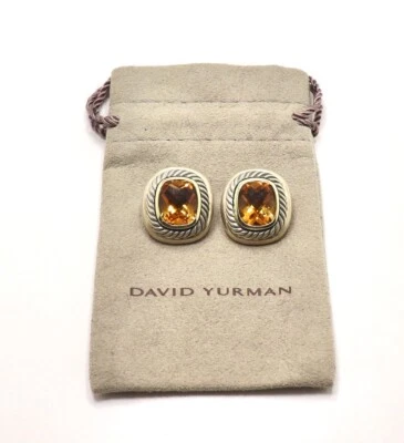 DAVID YURMAN 14K Y PLATA ESTERLINA MIEL CITRINO CABLE CLIP EN PENDIENTES BOLSA Foto 1 de 4