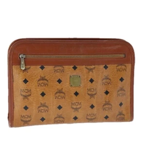 MCM Vicetos Logogram Clutch Bag PVC Leather Brown Gold Auth bs21066 - Picture 1 of 18