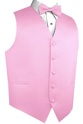 Diseño italiano. Conjunto de chaleco y pajarita de esmoquin rosa satinado. Formal, boda, graduación Foto 1 de 4
