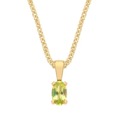 9ct Yellow Gold Natural Peridot Oval Solitaire Pendant + 18" Chain - August - Image 1 of 4