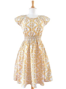 Vestido Mata Traders XS Comercio Justo Boho Hecho a Mano Estampado en Bloque Amarillo Verano - Imagen 1 de 12