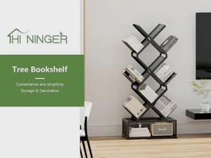 Klappbares Metall Bücherregal 9 Ebenen Baum Bücherregal mit Unterstauraum - NEU - Bild 1 von 5