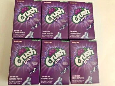CRUSH GRAPE Drink Mix Singles to Go! 6 Boxes / 36 Packets total, Sugar Free Ship - Image 1 of 4