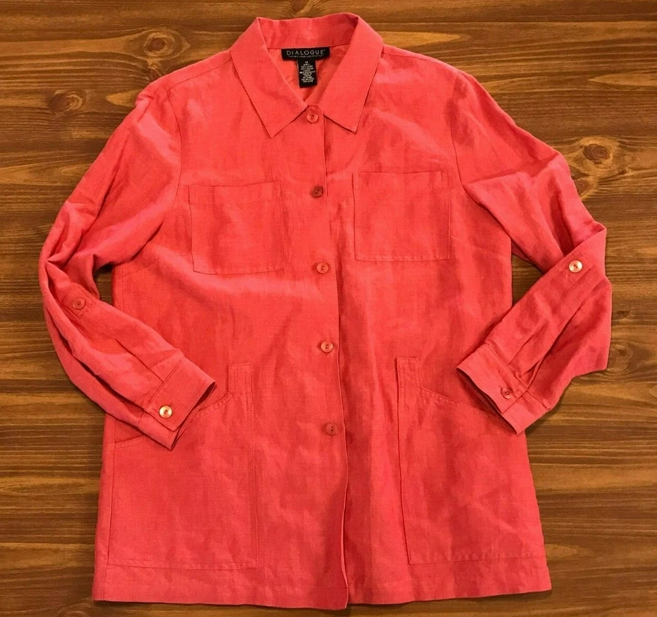 Dialogue Blazer Coat Jacket Womens 12 Coral Pink 55% Linen Button Front Collared - Image 1 of 4