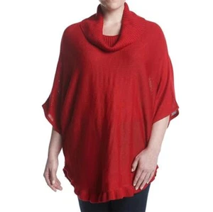 Womens Studio Works Cowl Neck Ruffle Hem Poncho Sweater Size 1X 2X Red NWT - Picture 1 of 1