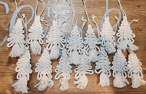 Set Of 14 Vintage Handmade Macrame Beige Christmas Tree Ornaments Boho - Picture 1 of 4